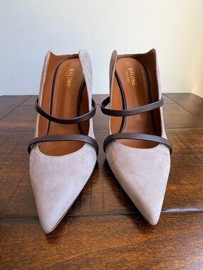Malone Souliers Maureen Pumps 38 Light Brown Suede Brown Leather Straps Heels